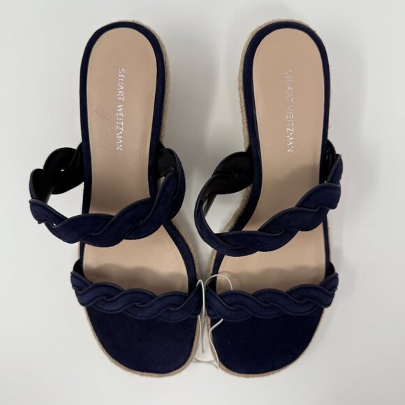 Stuart Weitzman Twistie Flat Sandals Open Toe Wedge Heels Women's 7 Navy NWOB - Picture 4 of 9